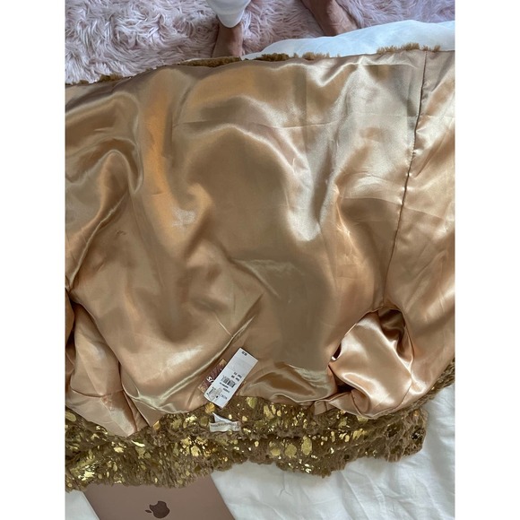 NWT Collection Eighteen Womens Faux Fur Jacket Collared 3/4 Sleeve Size S/M Gold - Picture 5 of 6